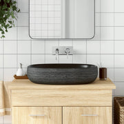 Opzetwasbak ovaal 59x40x14 cm keramiek grijs zwart
