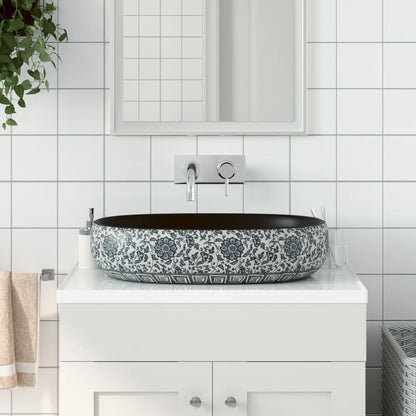 Opzetwasbak ovaal 59x40x14 cm keramiek zwart en blauw 59 x 40 x 14 cm Zwart en blauw