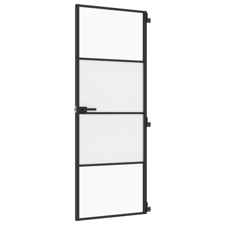 Binnendeur Smal 76X201,5 Cm Gehard Glas En Aluminium Zwart