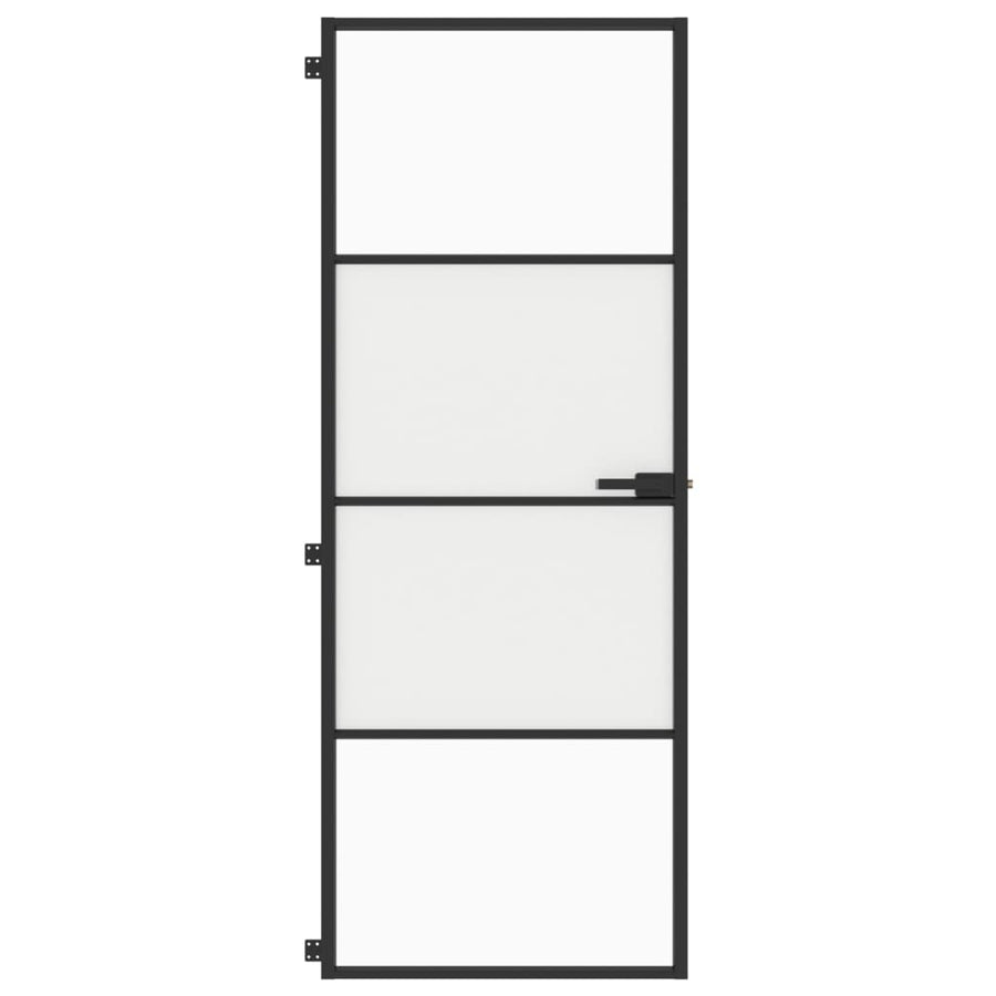 Binnendeur Smal 76X201,5 Cm Gehard Glas En Aluminium Zwart