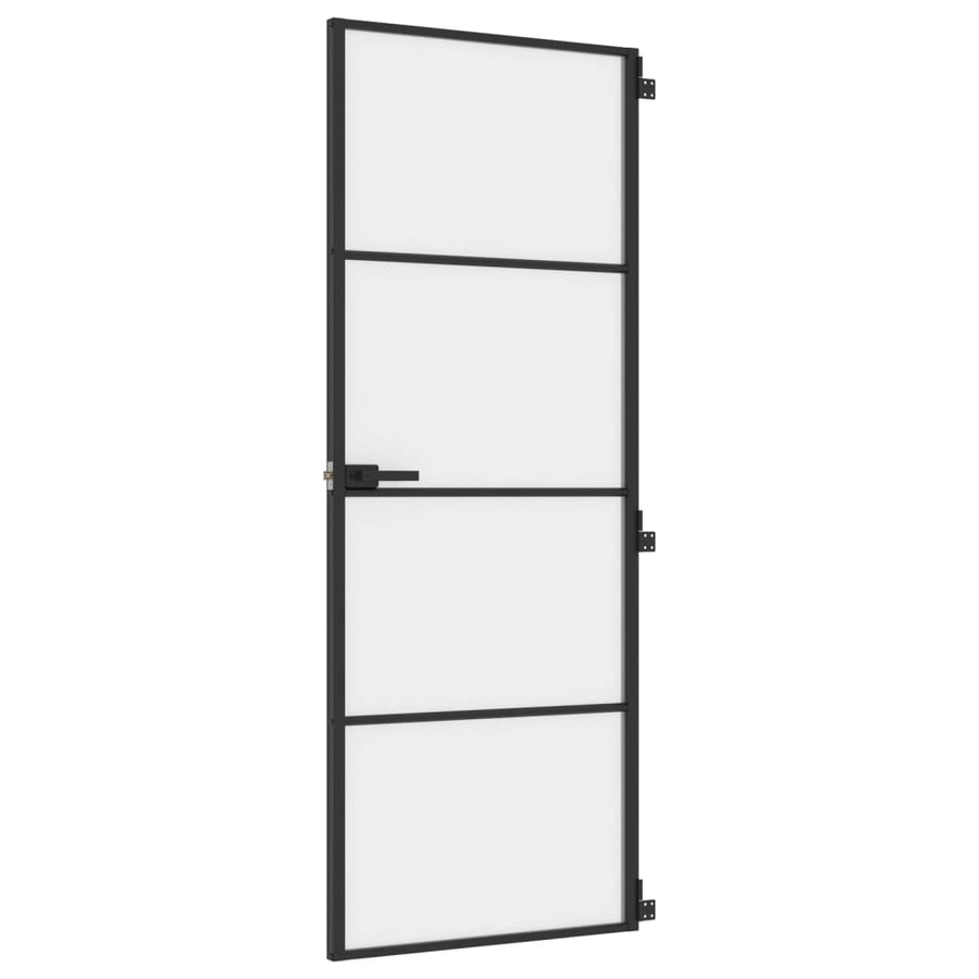 Binnendeur Smal 76X201,5 Cm Gehard Glas En Aluminium Zwart