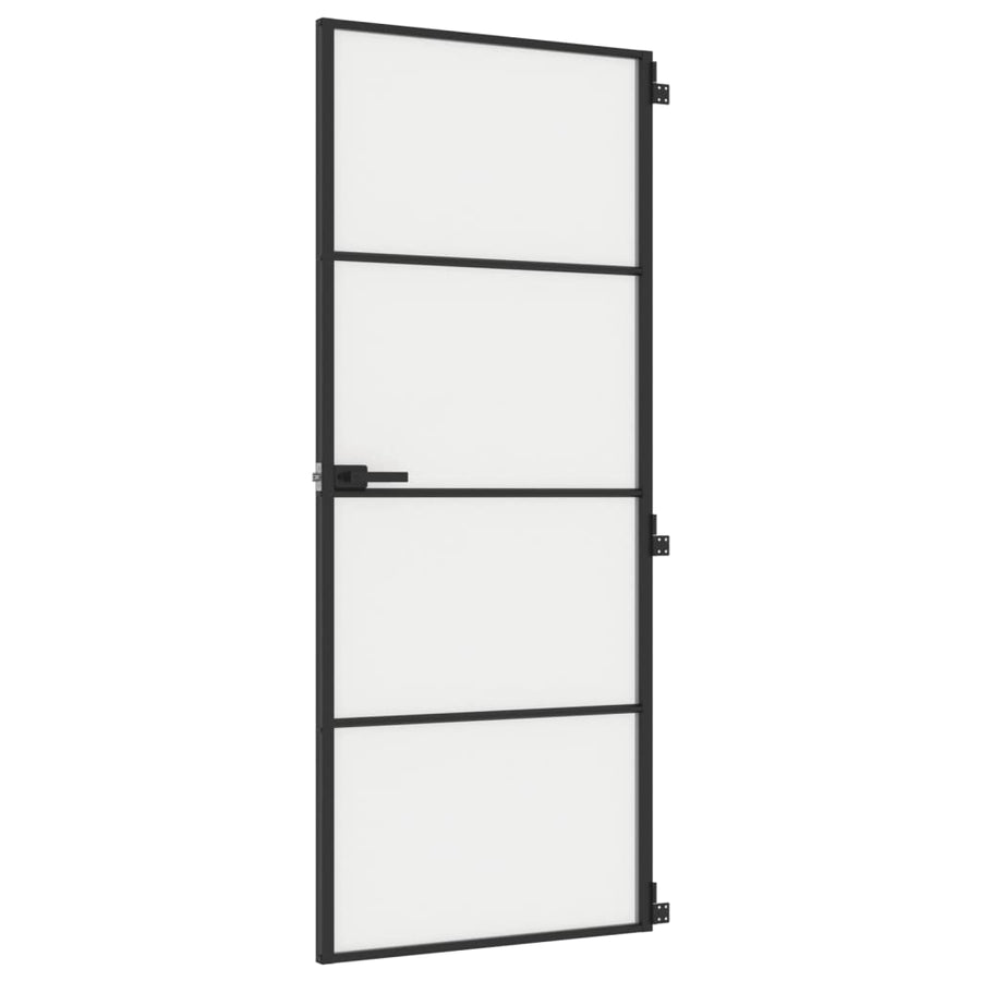 Binnendeur Smal 83X201,5 Cm Gehard Glas En Aluminium Zwart