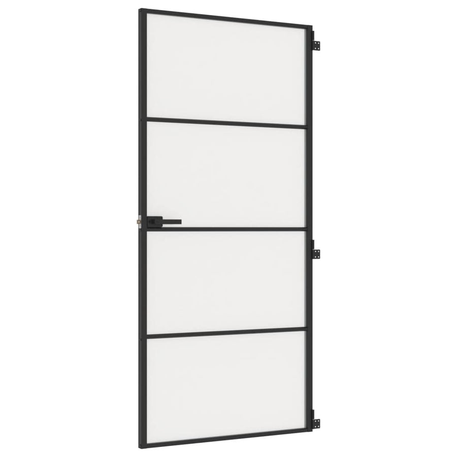 Binnendeur Smal 93X201,5 Cm Gehard Glas En Aluminium Zwart