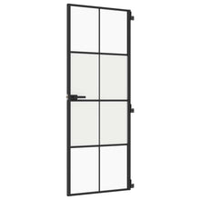 Binnendeur Smal 76X201,5 Cm Gehard Glas En Aluminium Zwart En Transparant En Mat 76 x 201.5 cm 4x2 rooster