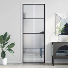 Binnendeur Smal 76X201,5 Cm Gehard Glas En Aluminium Zwart En Transparant En Mat 76 x 201.5 cm 4x2 rooster