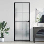 Binnendeur 83x201,5 cm gehard glas aluminium zwart