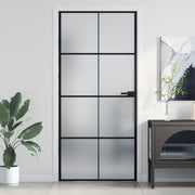 Binnendeur 93x201,5 cm gehard glas aluminium zwart