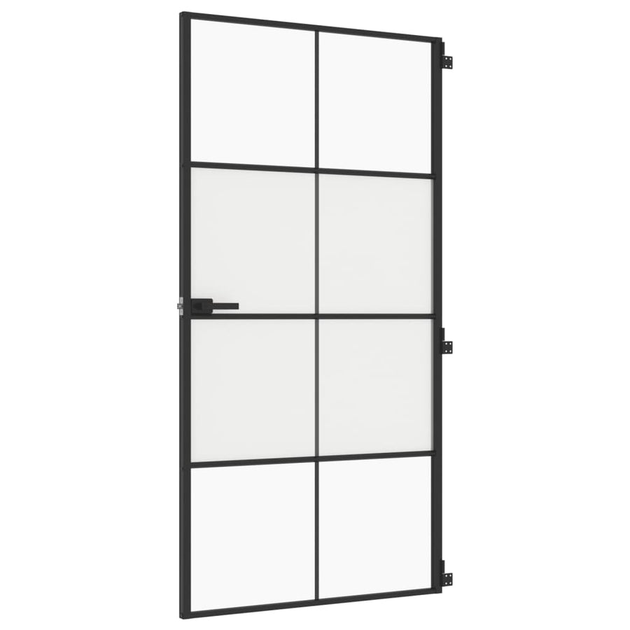 Binnendeur Smal 102,5X201,5 Cm Gehard Glas En Aluminium Zwart