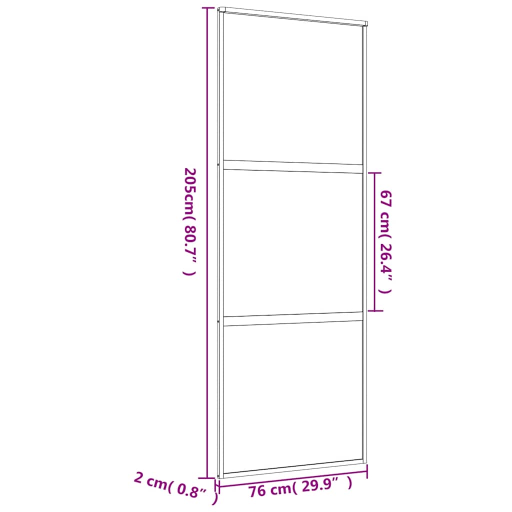 Schuifdeur 76x205 cm mat ESG-glas en aluminium goudkleurig