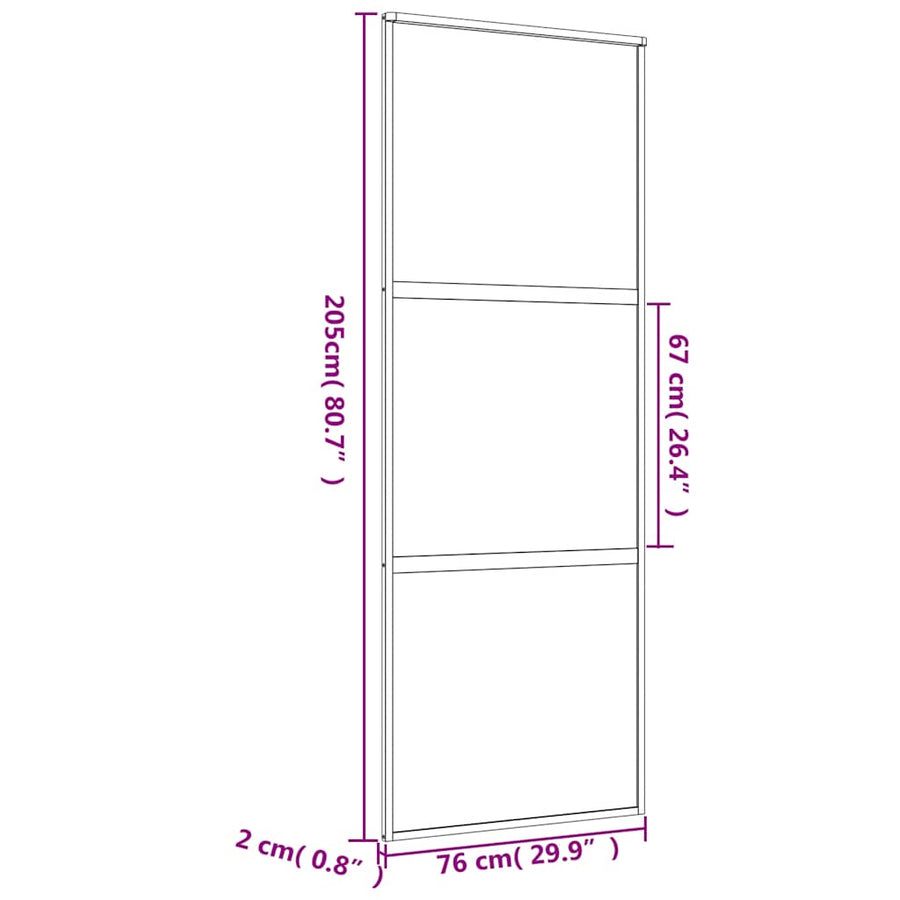 Schuifdeur 76x205 cm mat ESG-glas en aluminium goudkleurig