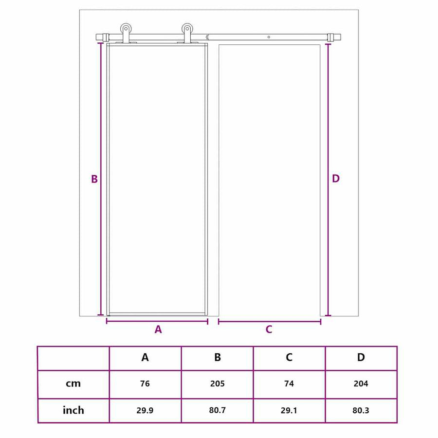 Schuifdeur 76x205 cm mat ESG-glas en aluminium goudkleurig