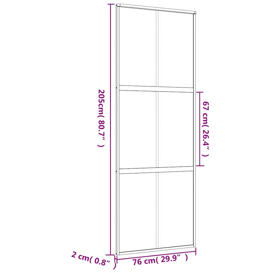 Schuifdeur 76x205 cm mat ESG-glas en aluminium goudkleurig