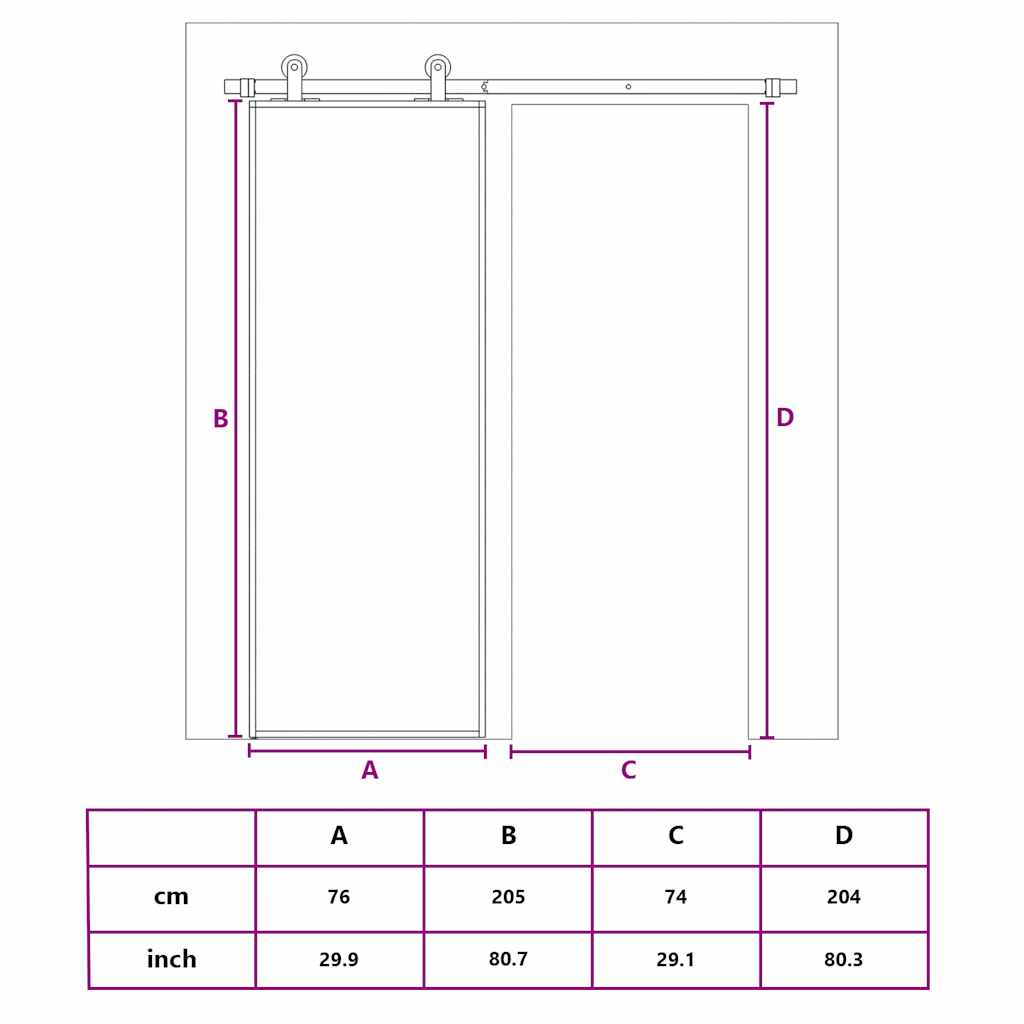 Schuifdeur 76x205 cm mat ESG-glas en aluminium goudkleurig