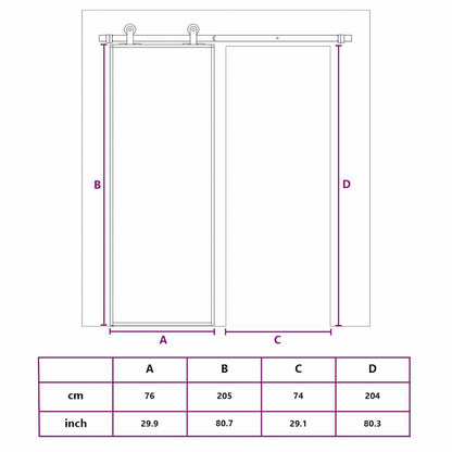 Schuifdeur 76x205 cm mat ESG-glas en aluminium goudkleurig