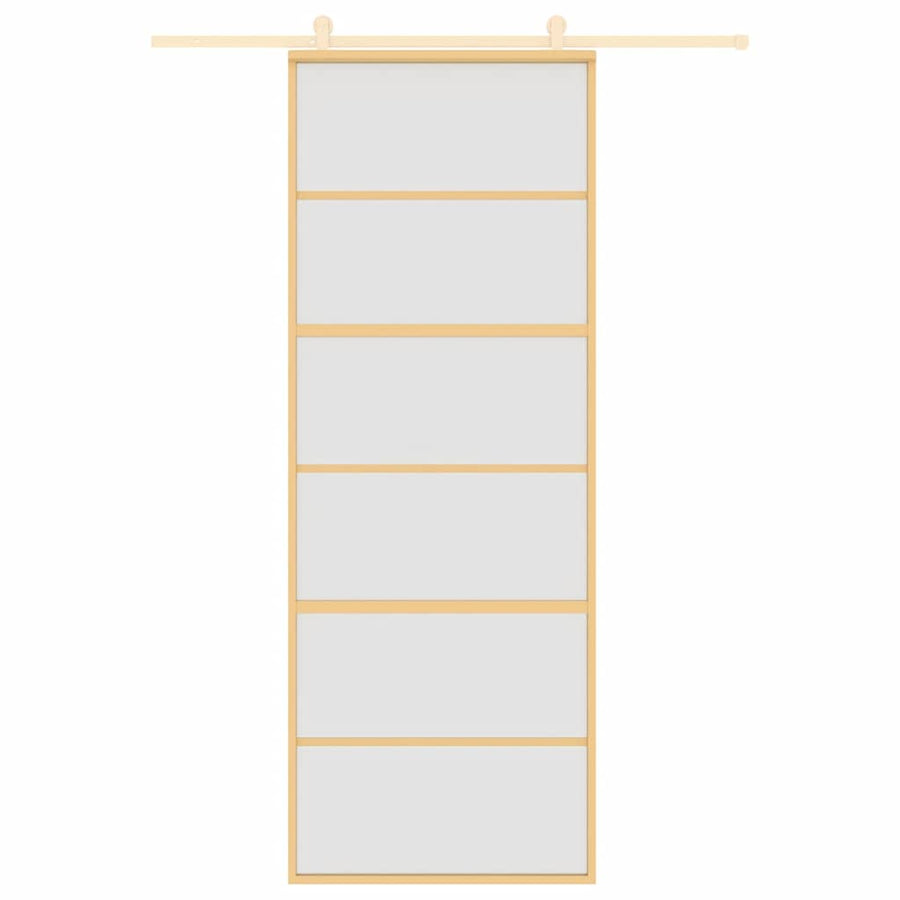 Schuifdeur 76x205 cm mat ESG-glas en aluminium goudkleurig