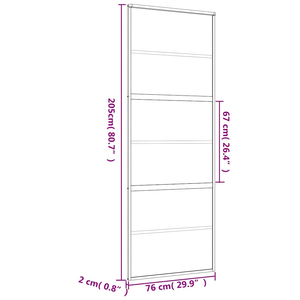 Schuifdeur 76x205 cm mat ESG-glas en aluminium goudkleurig
