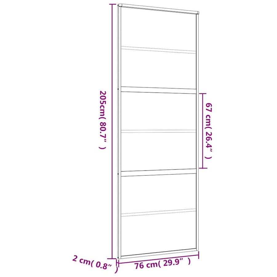 Schuifdeur 76x205 cm mat ESG-glas en aluminium goudkleurig