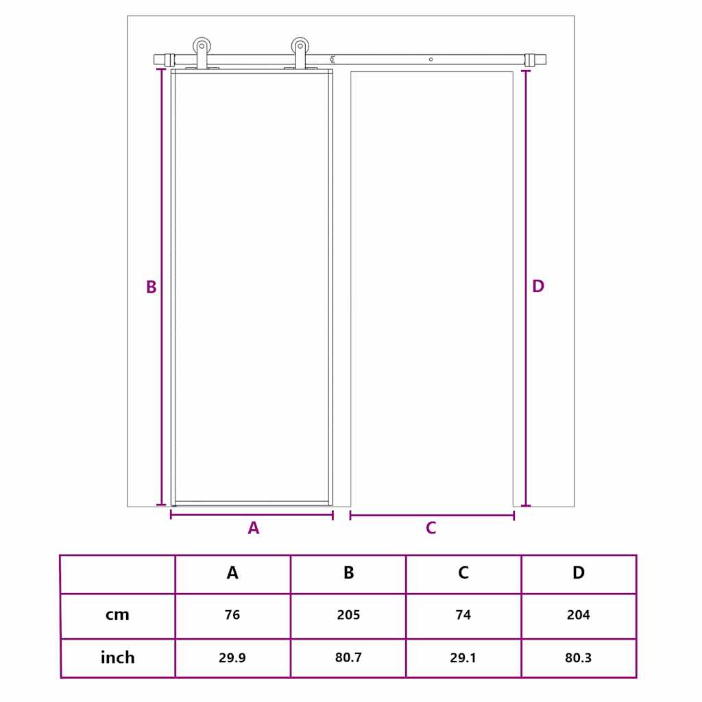 Schuifdeur 76x205 cm mat ESG-glas en aluminium goudkleurig