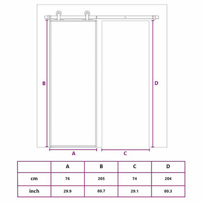 Schuifdeur 76x205 cm mat ESG-glas en aluminium goudkleurig