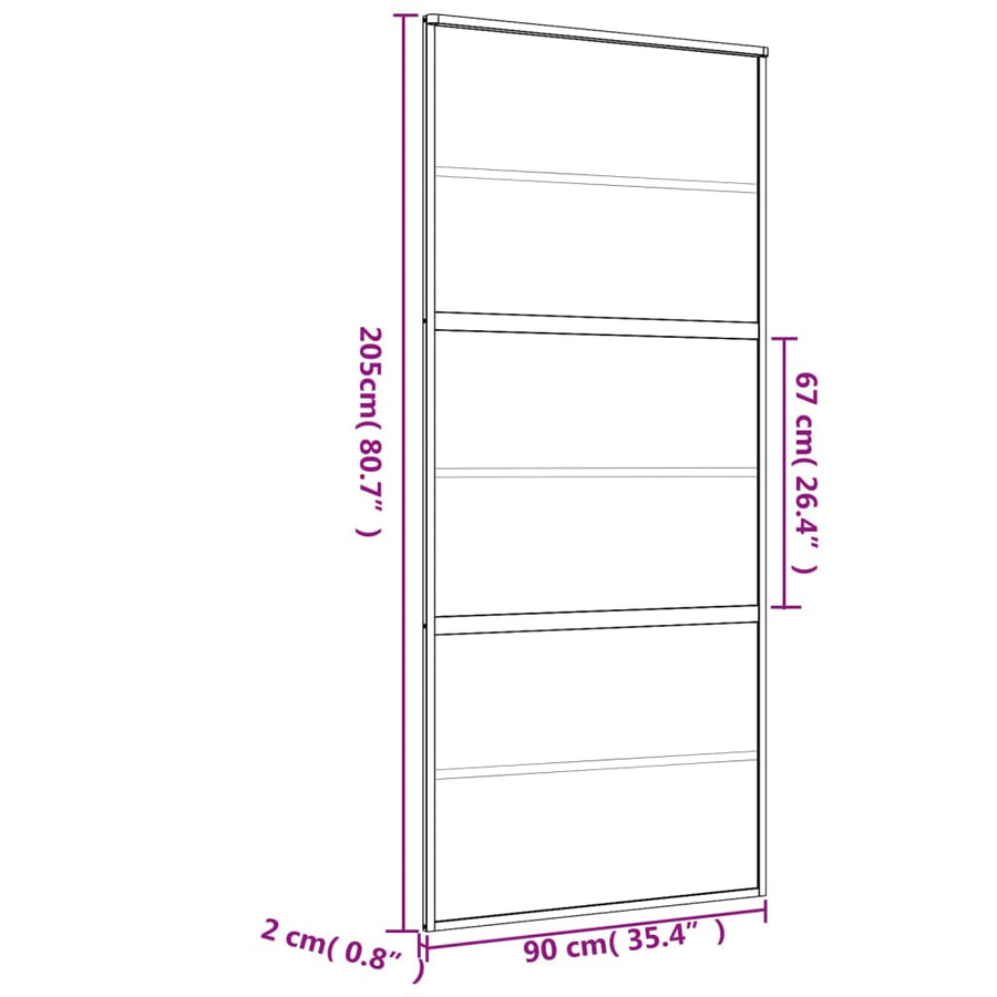 Schuifdeur Esg-Glas En Aluminium Goudkleurig En Mat 90 x 205 cm