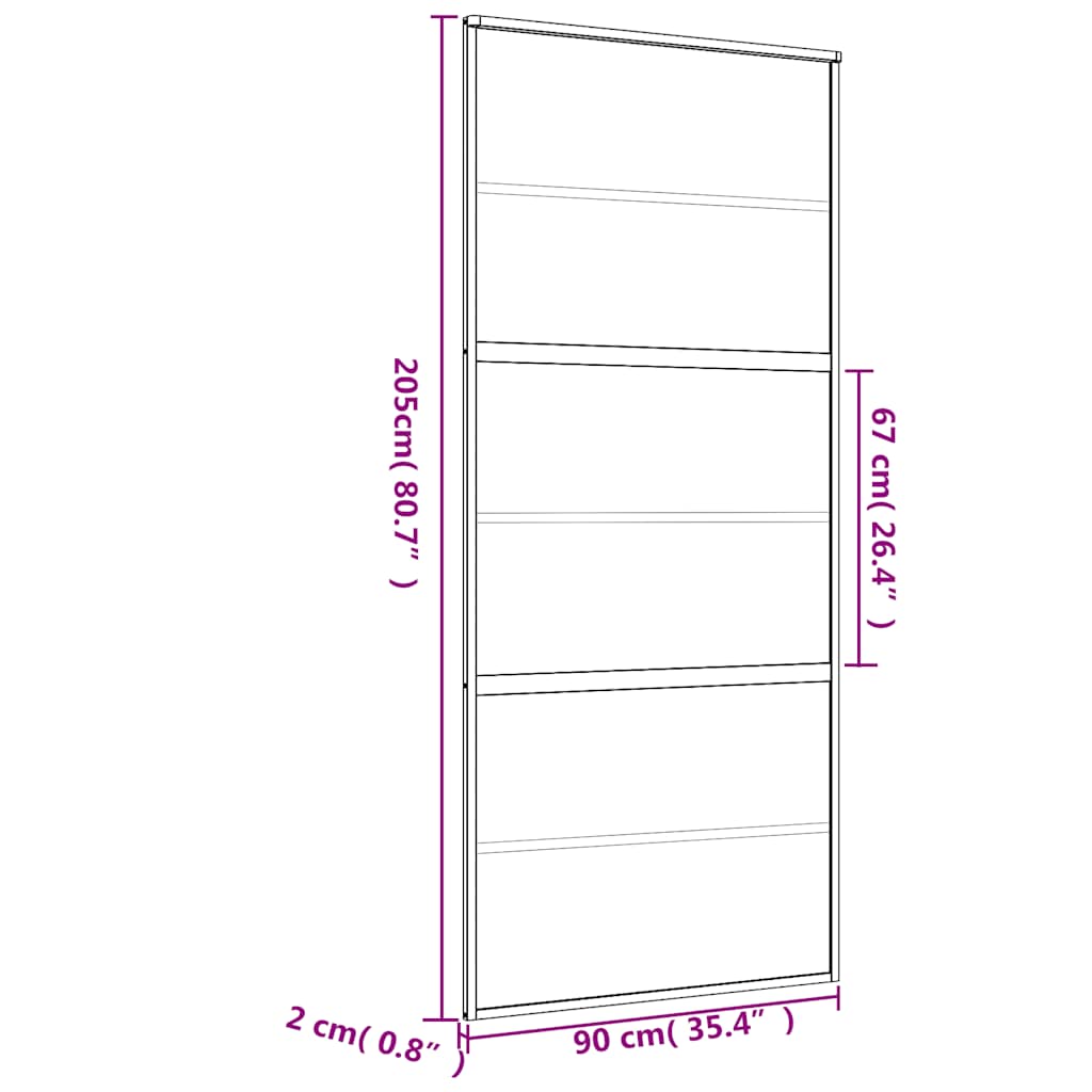 Schuifdeur Esg-Glas En Aluminium Goudkleurig En Mat 90 x 205 cm