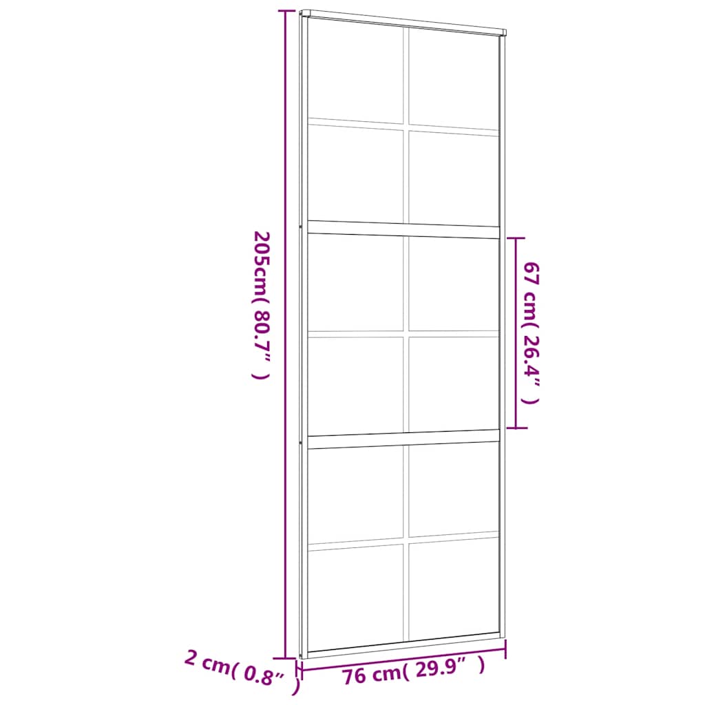 Schuifdeur 76x205 cm mat ESG-glas en aluminium goudkleurig