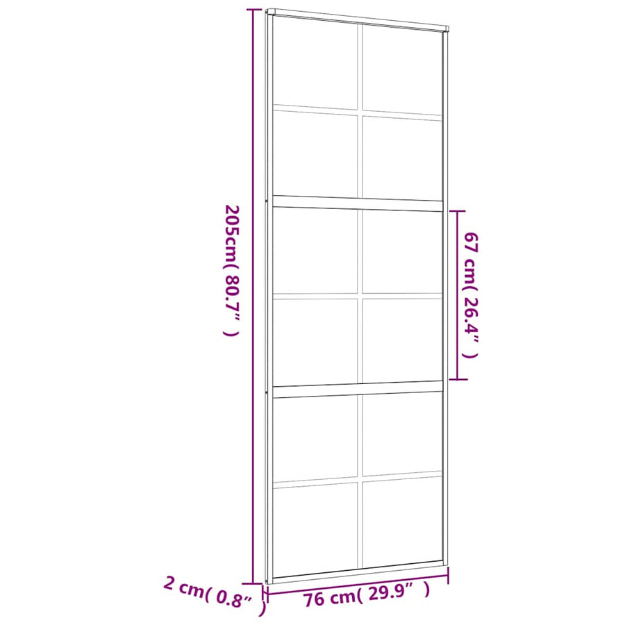 Schuifdeur 76x205 cm mat ESG-glas en aluminium goudkleurig