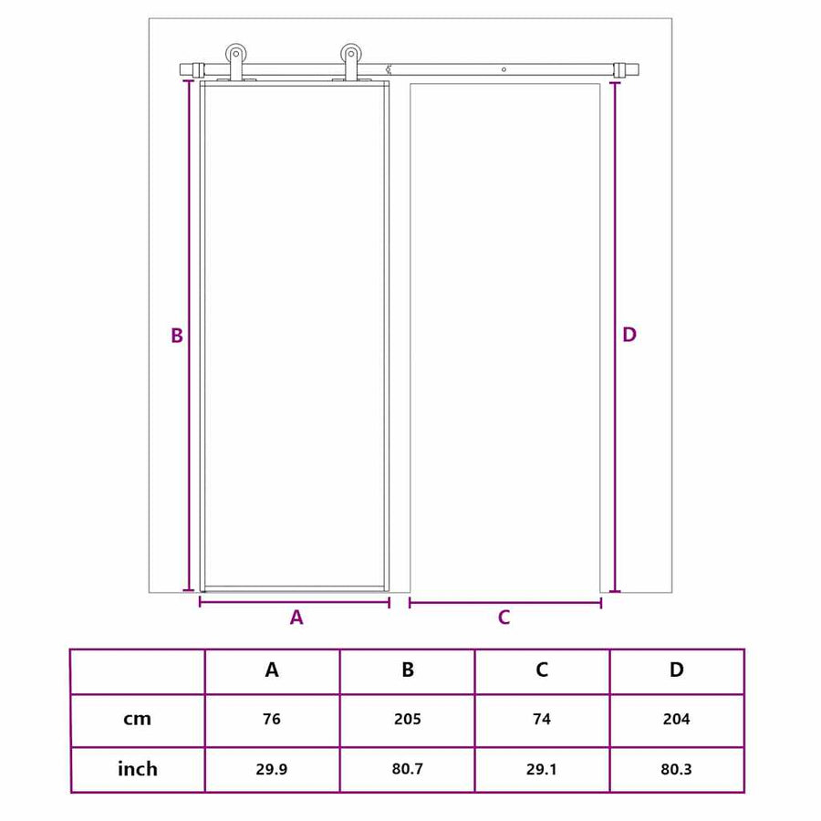Schuifdeur 76x205 cm mat ESG-glas en aluminium goudkleurig