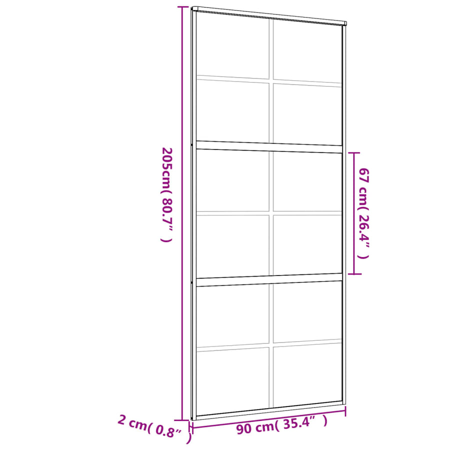 Schuifdeur Esg-Glas En Aluminium Goudkleurig En Mat 90 x 205 cm