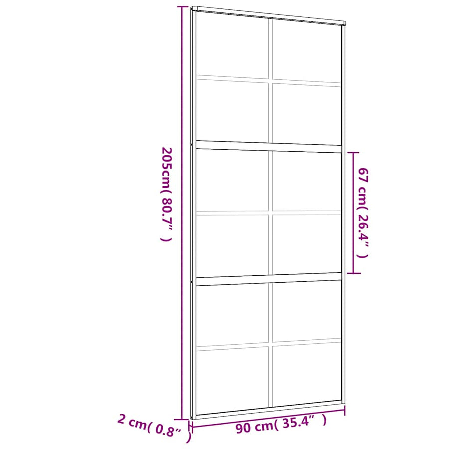 Schuifdeur Esg-Glas En Aluminium Goudkleurig En Mat 90 x 205 cm