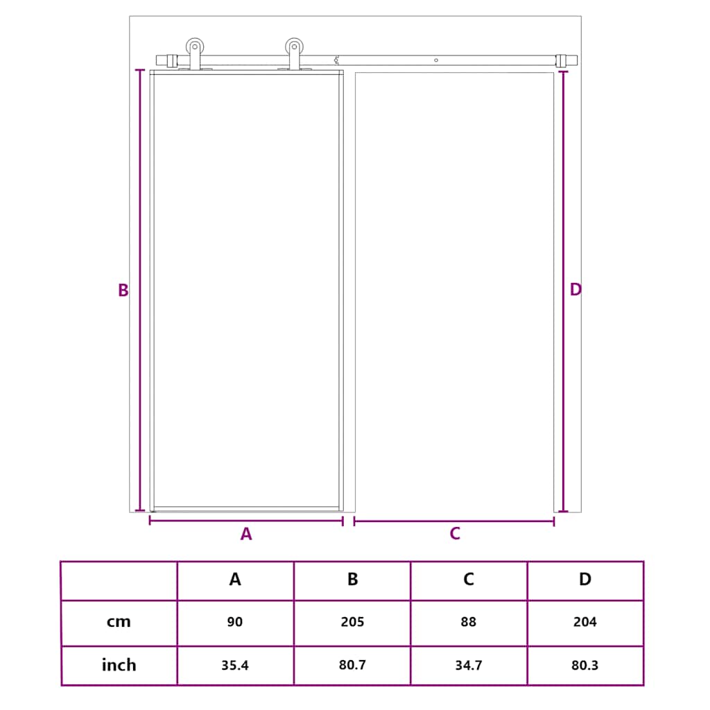 Schuifdeur Esg-Glas En Aluminium Goudkleurig En Mat 90 x 205 cm