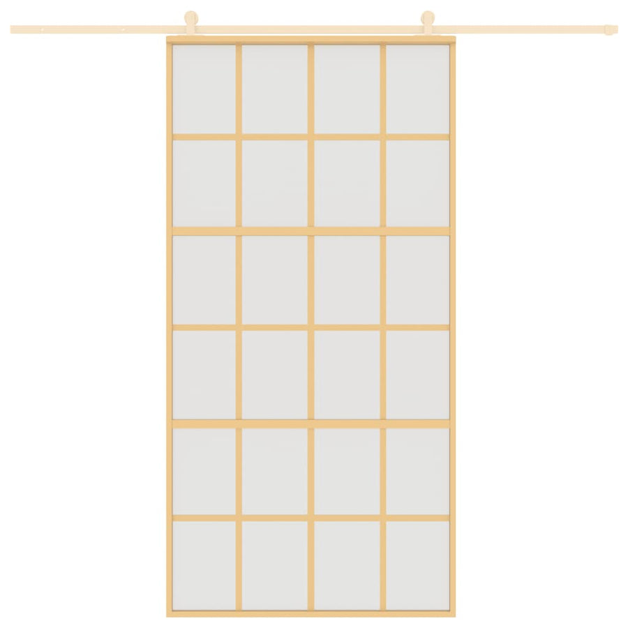 Schuifdeur 102,5x205 cm mat ESG-glas en aluminium goudkleurig