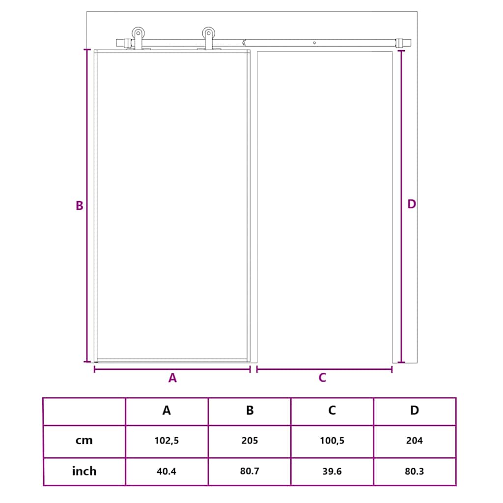 Schuifdeur 102,5x205 cm mat ESG-glas en aluminium goudkleurig