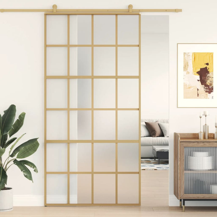 Schuifdeur 102,5x205 cm mat ESG-glas en aluminium goudkleurig