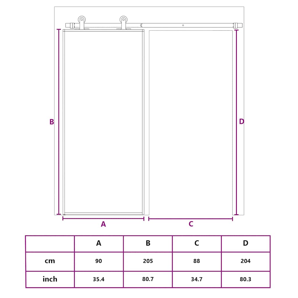 Schuifdeur 90x205 cm helder ESG-glas en aluminium goudkleurig