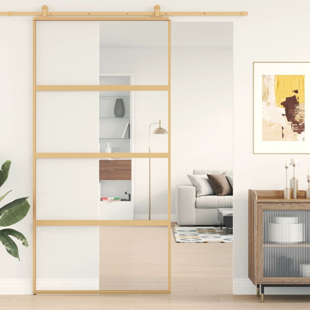 Schuifdeur 102,5x205 cm helder ESG-glas en aluminium goudkleur 102.5 x 205 cm Doorzichtig
