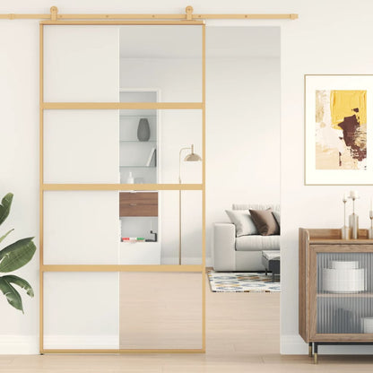 Schuifdeur 102,5x205 cm helder ESG-glas en aluminium goudkleur 102.5 x 205 cm Doorzichtig