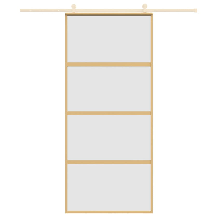 Schuifdeur 90x205 cm mat ESG-glas en aluminium goudkleurig 90 x 205 cm Mat