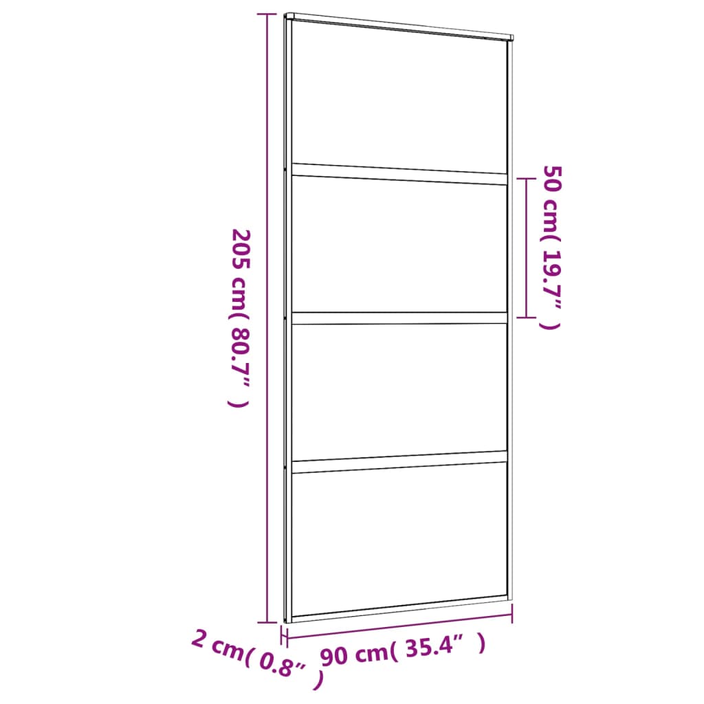 Schuifdeur 90x205 cm mat ESG-glas en aluminium goudkleurig 90 x 205 cm Mat
