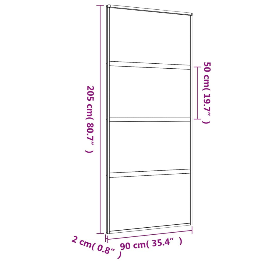 Schuifdeur 90x205 cm mat ESG-glas en aluminium goudkleurig 90 x 205 cm Mat