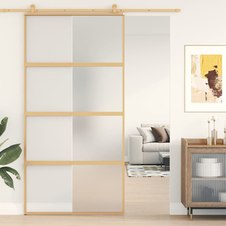 Schuifdeur 102,5x205 cm mat ESG-glas en aluminium goudkleurig 102.5 x 205 cm Mat