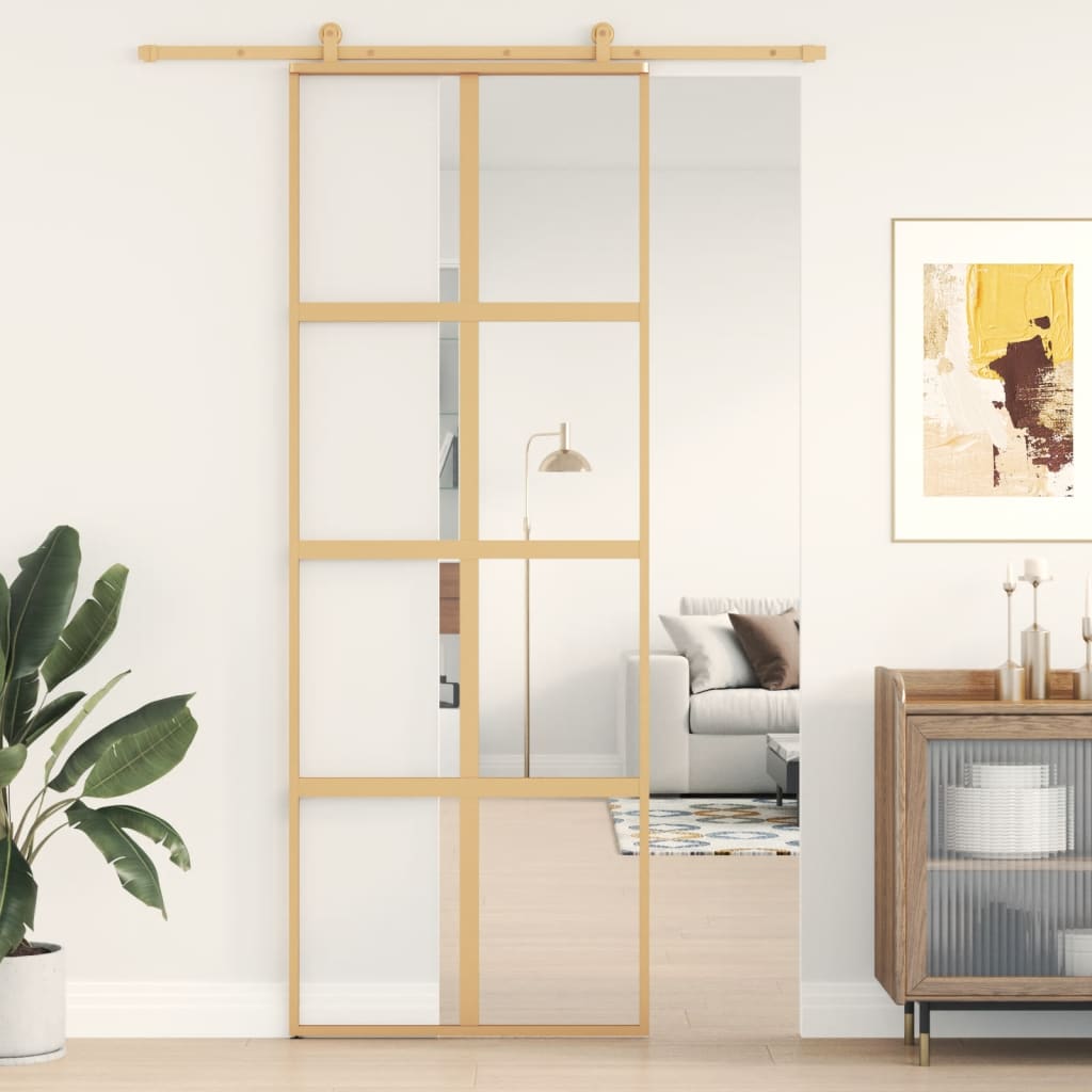 Schuifdeur 76x205 cm helder ESG-glas en aluminium goudkleurig 1 76 x 205 cm Goud