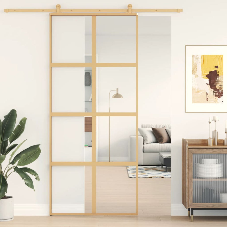 Schuifdeur 90x205 cm helder ESG-glas en aluminium goudkleurig 1 90 x 205 cm Goud