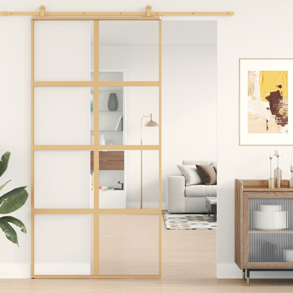 Schuifdeur 102,5x205 cm helder ESG-glas en aluminium goudkleur 102.5 x 205 cm Goud