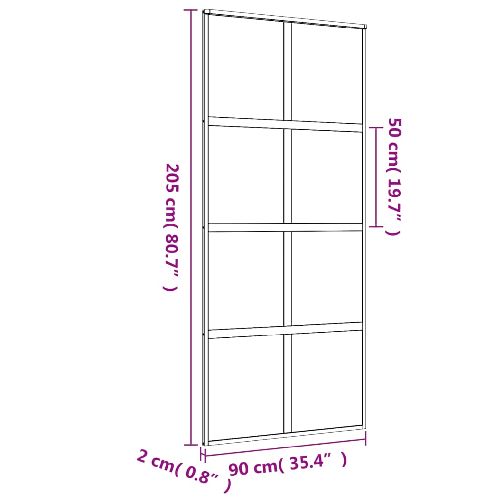 Schuifdeur 90x205 cm mat ESG-glas en aluminium goudkleurig 90 x 205 cm Mat