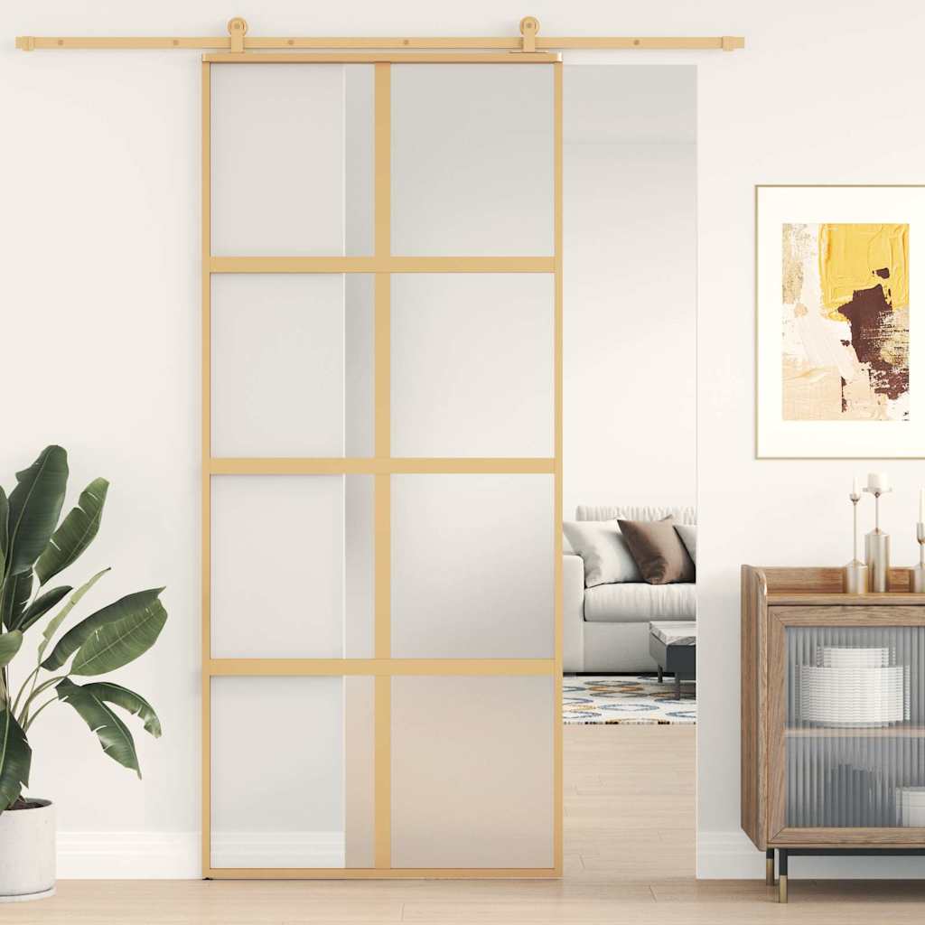 Schuifdeur 90X205 Cm Mat Esg-Glas En Aluminium Goudkleurig Goud