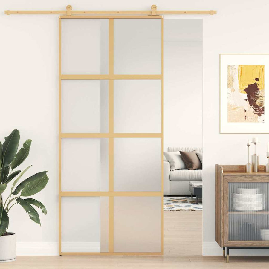 Schuifdeur 90X205 Cm Mat Esg-Glas En Aluminium Goudkleurig Goud
