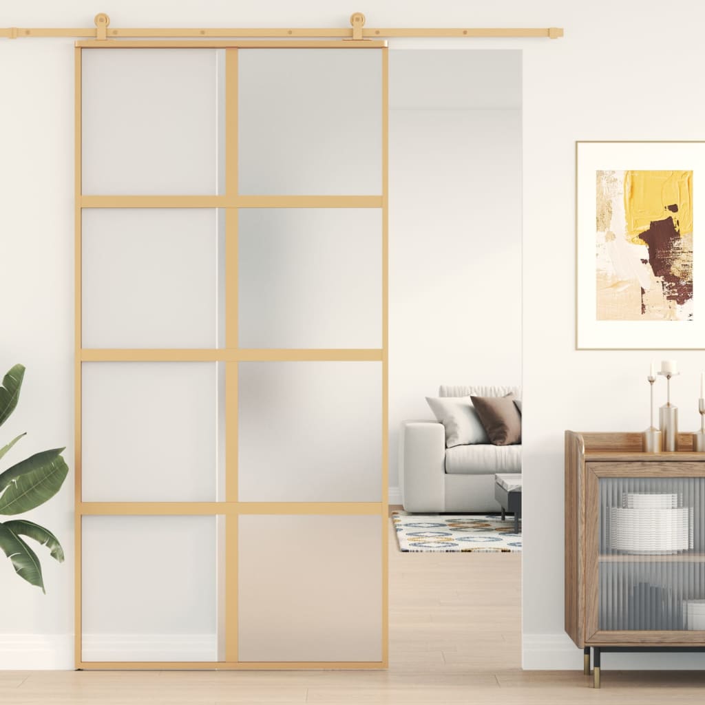 Schuifdeur 102,5x205 cm mat ESG-glas en aluminium goudkleurig 102.5 x 205 cm Mat