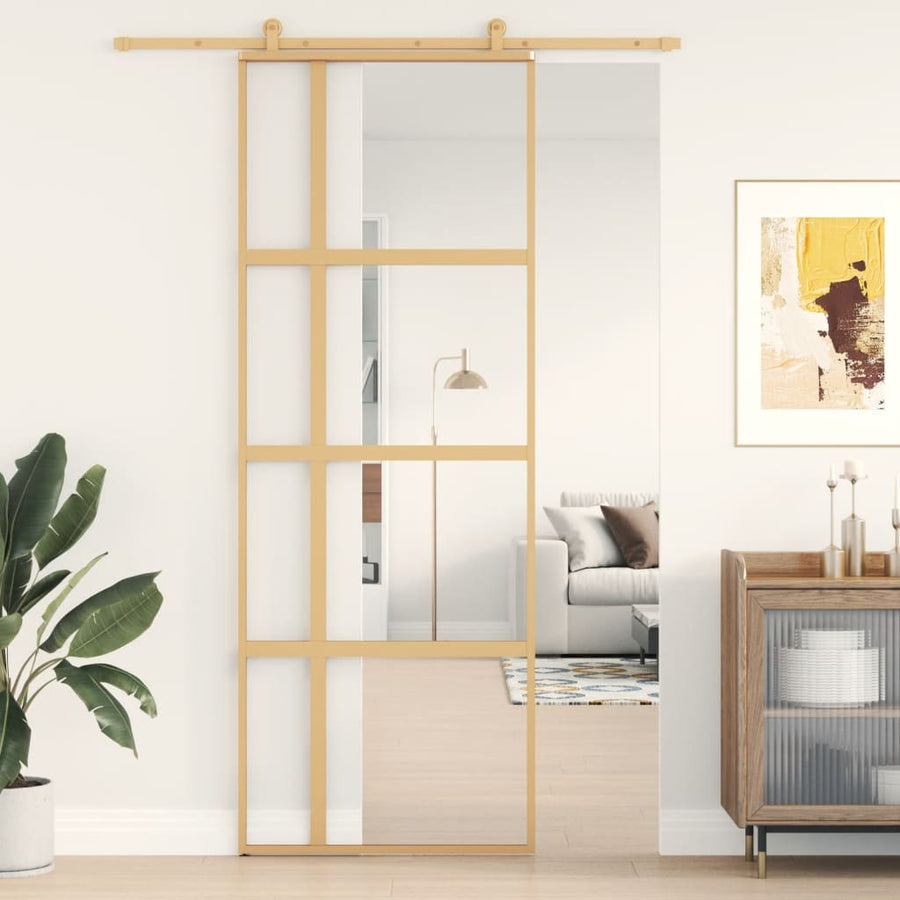 Schuifdeur 76x205 cm helder ESG-glas en aluminium goudkleurig 1 76 x 205 cm Goud