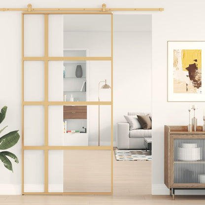 Schuifdeur 102,5x205 cm helder ESG-glas en aluminium goudkleur 102.5 x 205 cm Goud